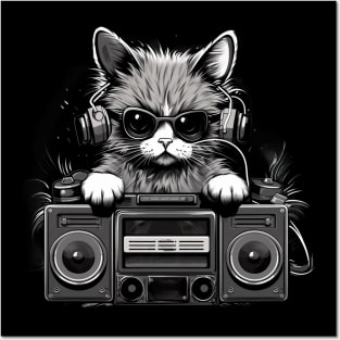 Groovy DJ Cat with Boombox Posters and Art